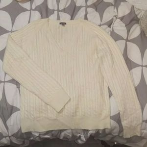 Ann Taylor 100% Cashmere L V-Neck Cream Sweater